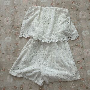 Jessica Simpson Romper XS White Strapless Eyelet Coastal Cowgirl Beach NWT